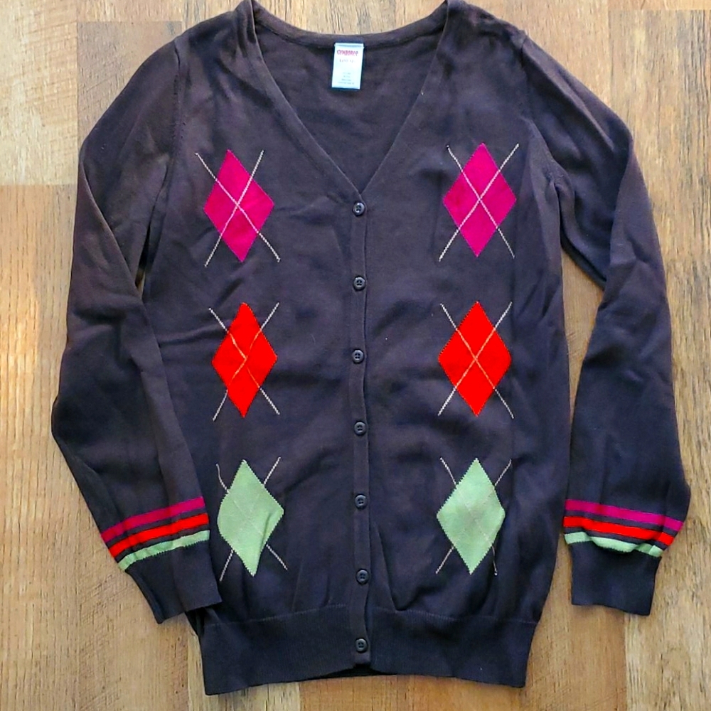 Gymboree Girls Brown Argyle Buttondown Cardigan Size 10-12